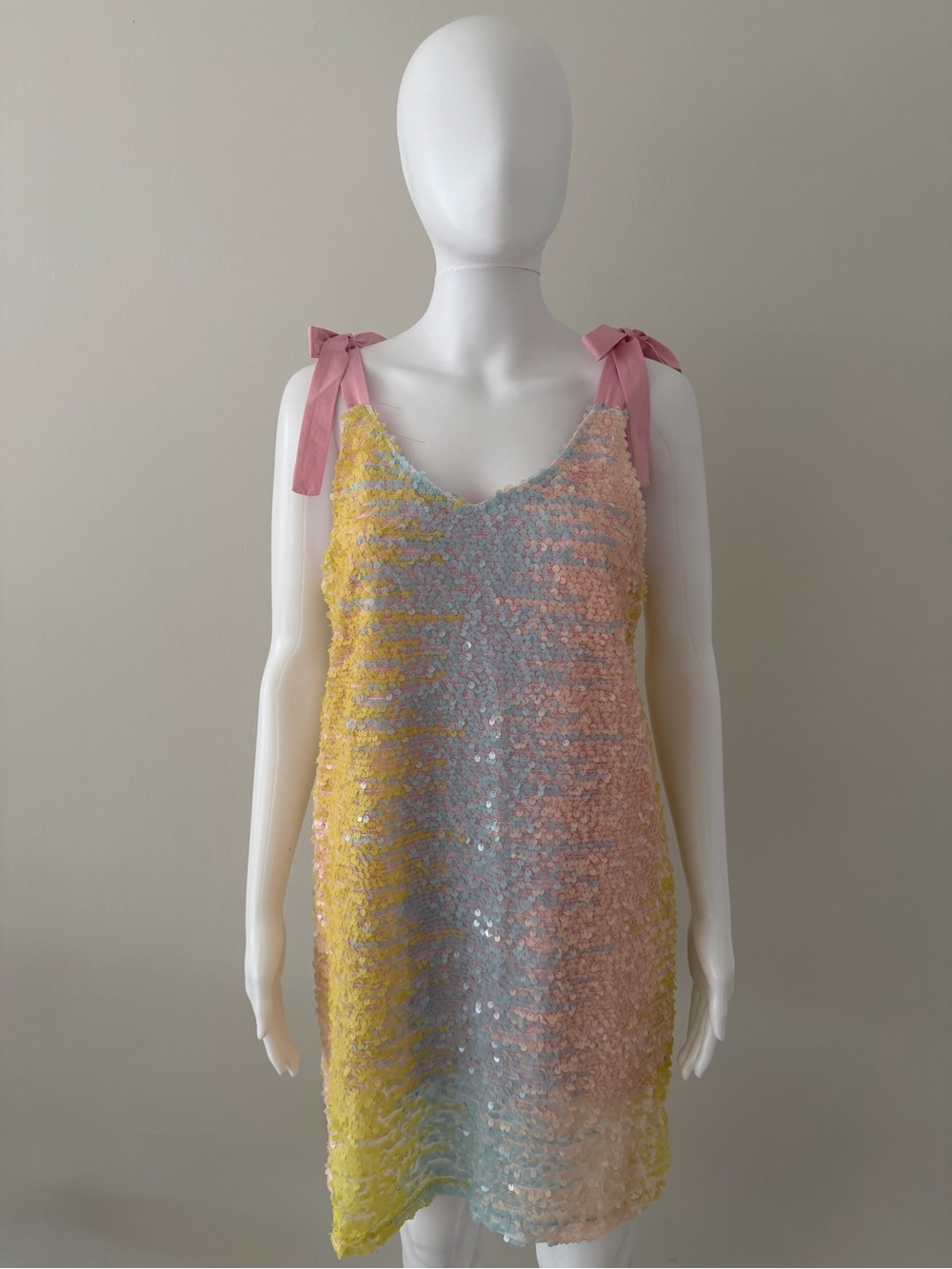 Pastel Sequin Tie-Shoulder Mini Dress in Pink and Multicolor